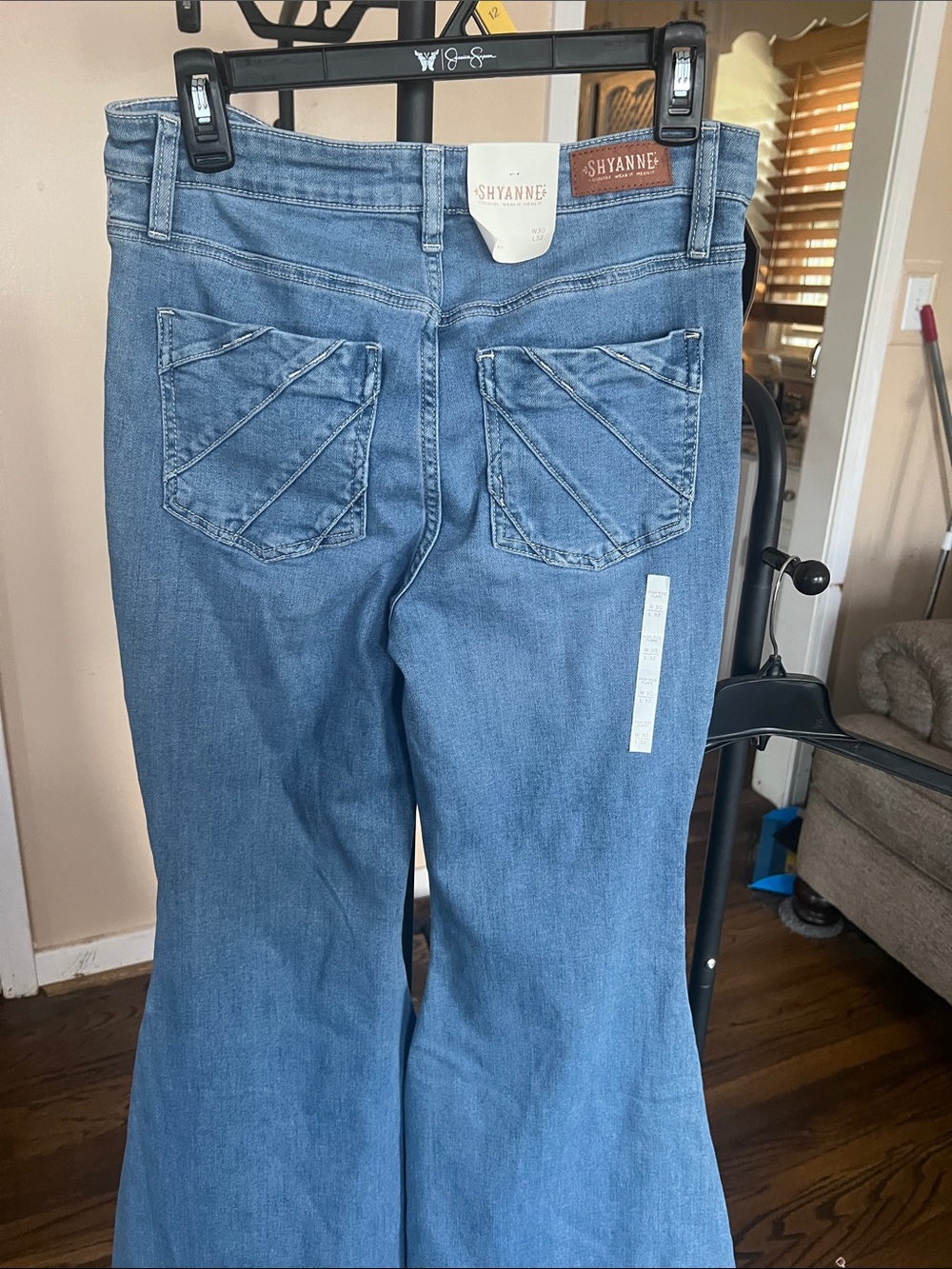 Shyanne Medium Blue Flare Jeans with Back Pocket Detail